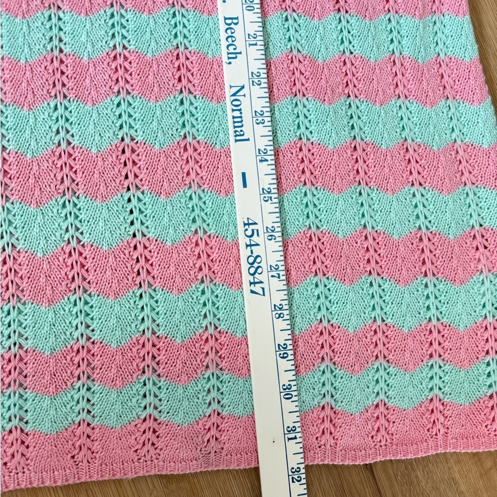 Pink Lily Knit Sweater Dress Pink Mint Striped Weave Pullover Medium Crochet - Picture 5 of 6
